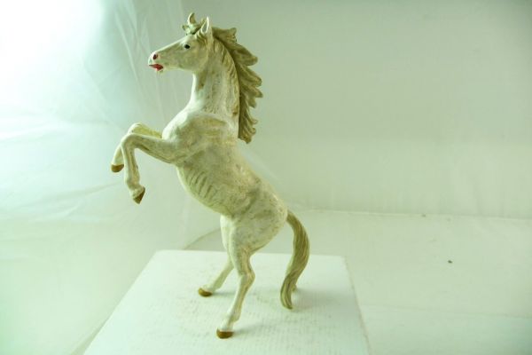 Elastolin 7 cm Pferd aufgebäumt, weiß - tolle Figur, hervorragende Bemalung