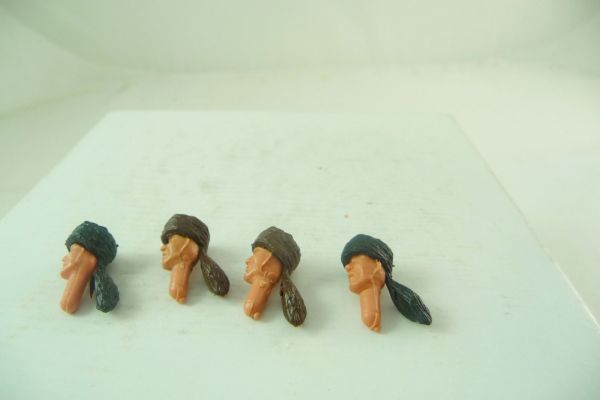 Timpo Toys 4 Trapper heads (2 x black, 2 x brown cap)