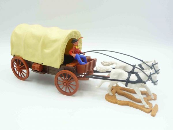 Timpo Toys Planwagen mit Kutscher 3. Version, dunkelbraunes Chassis