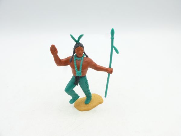 Timpo Toys Indianer 3. Version vorgehend mit Speer - tolle Farbkombi