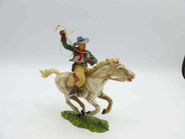 Elastolin 7 cm Cowboy zu Pferd mit Lasso, Nr. 6998, grünes Hemd