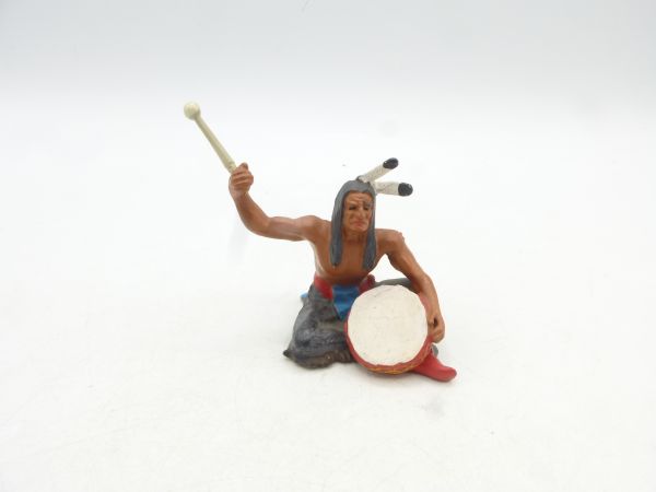 Elastolin 7 cm Indianer sitzend mit Trommel, Nr. 6836