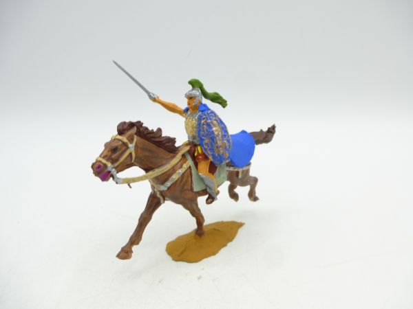 Roman riding attacking, with sword + cape