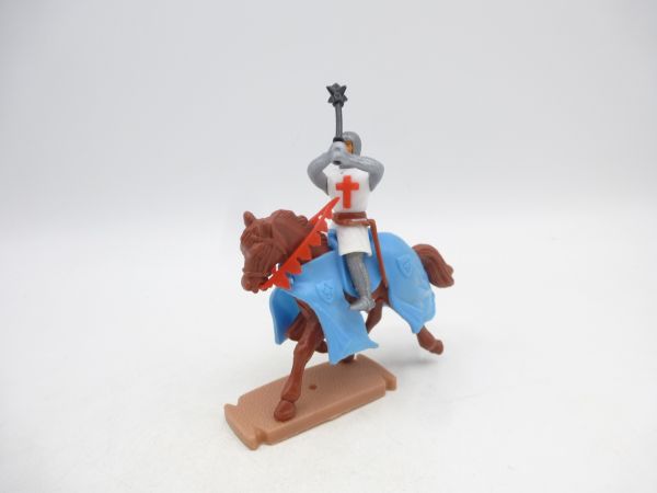 Plasty Crusader on horseback, striking mace with both hands