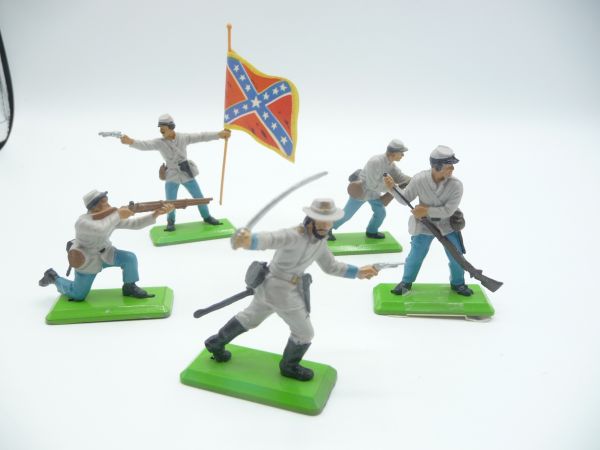 Britains Deetail 5 Confederate Army soldiers 2nd version standing, fixed arms - brand new