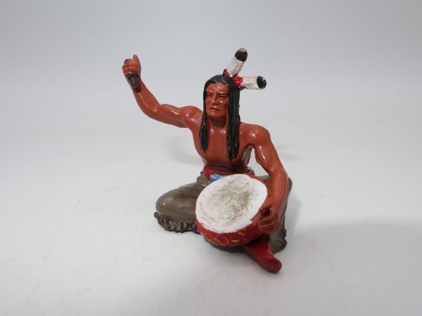 Elastolin 7 cm (beschädigt) Indianer sitzend mit Trommel - Beschädig. s. Fotos