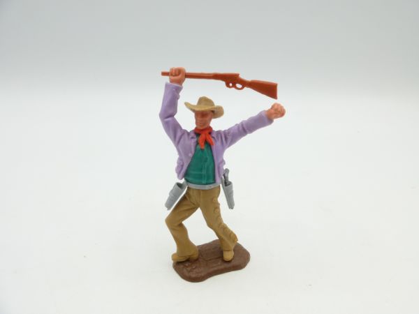 Timpo Toys Cowboy 2. Version stehend, Gewehr über dem Kopf - tolles Hemd