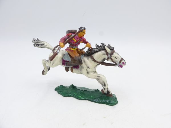 Elastolin 4 cm Cowboy zu Pferd mit Gewehr, Nr. 6990, lila Hemd