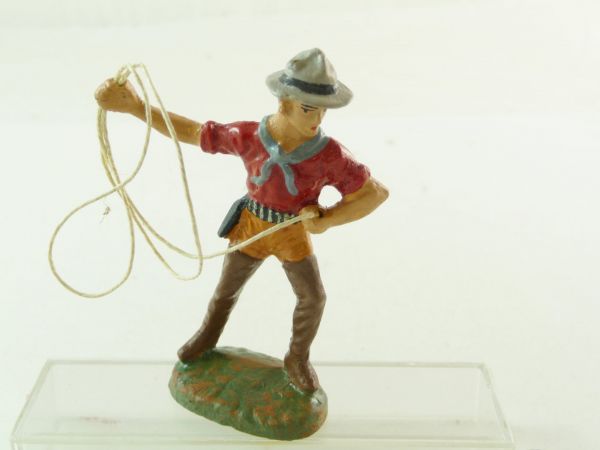 Elastolin Masse Cowboy stehend mit Lasso, rot (Vorkrieg) - Top-Zustand