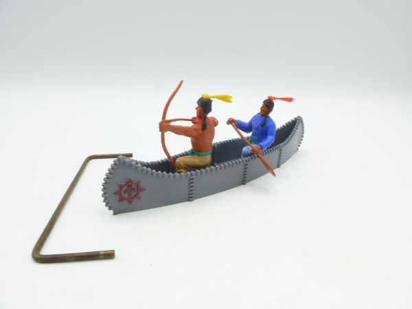 Timpo Toys Canoe (grey with red emblem) with 2 Indians - rare