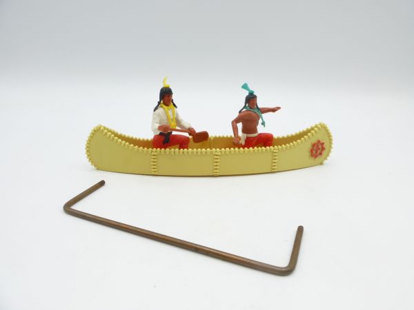 Timpo Toys Kanu (hellgelb, rotes Emblem), 2 Indianer