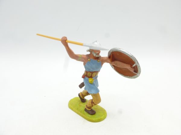 Elastolin 7 cm Viking attacking with spear, No. 8508, painting 2, light blue