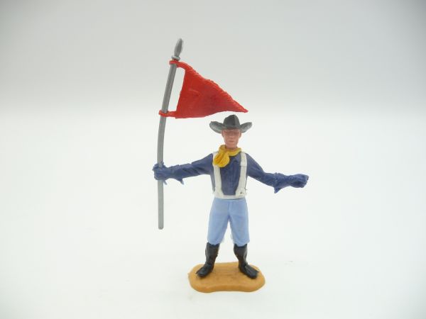 Timpo Toys Union Army Soldier standing with red 7th cavalry flag