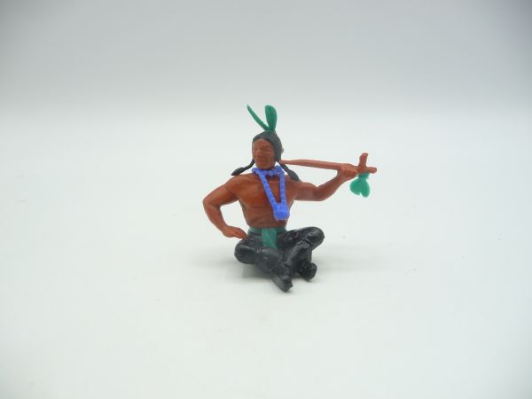 Timpo Toys Indianer 3. Version sitzend mit Friedenspfeife - tolle Farbkombi
