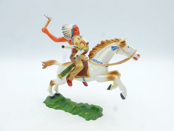 Elastolin 7 cm Indianer zu Pferd mit Tomahawk, Nr. 6844 (made in Austria)