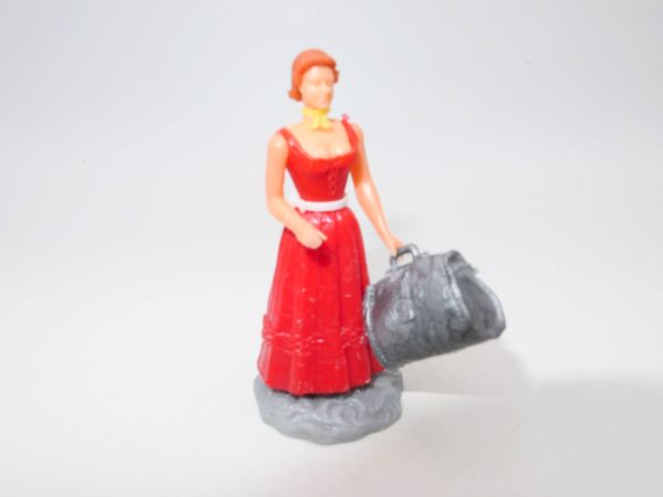 Elastolin 5,4 cm Tolle Bardame mit rotem Kleid, mit Tasche