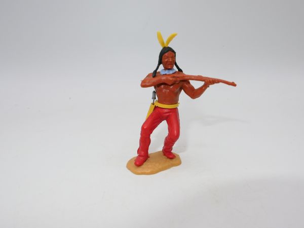 Timpo Toys Indianer 3. Version stehend, Gewehr schießend - tolle Bodenplatte