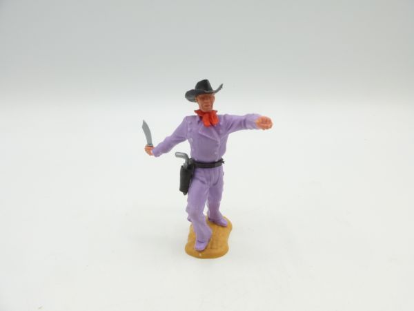 Timpo Toys Cowboy 2. Version vorgehend mit Messer - komplett fliederfarben, tolle Kombi