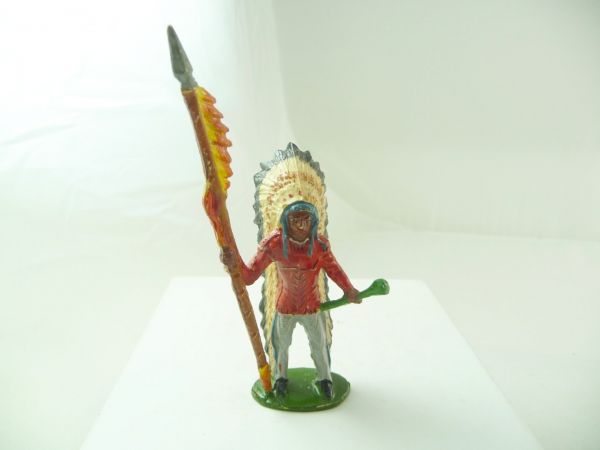 Merten 6,5 cm Indian chief standing with lance + club - early version, great figure