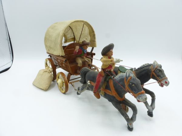 Leyla Covered wagon of tin with coachman + rider - extremely rare