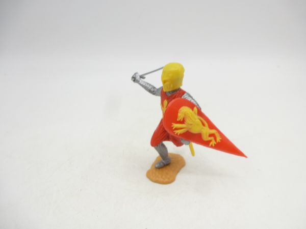 Timpo Toys Mittelalterritter laufend mit Schwert, rot/gelb