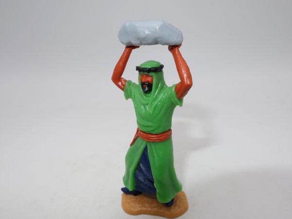 Timpo Toys Arab, green, standing throwing stone, blue lower robe