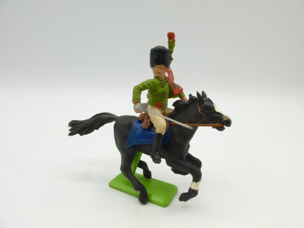 Britains Deetail Napoleonic soldier riding with sabre, red/green uniform