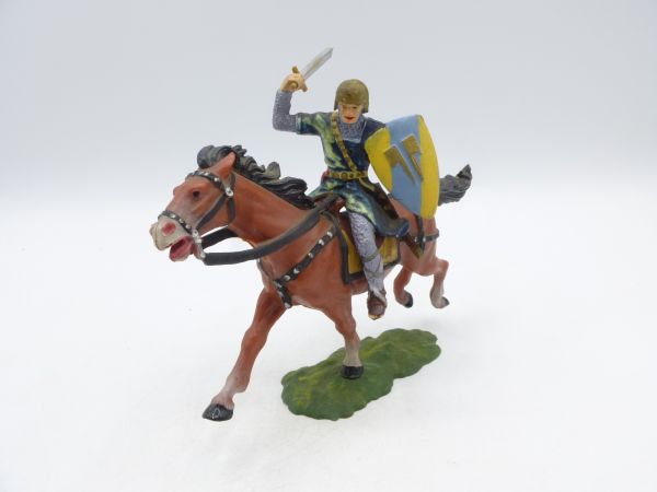 Elastolin 7 cm Norman with sword on horseback, No. 8853, blue