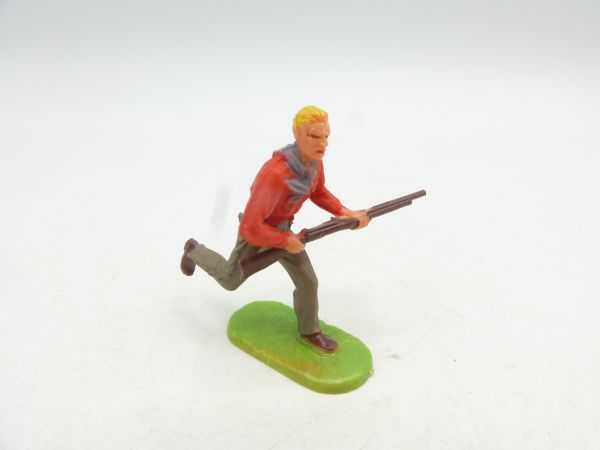 Elastolin 4 cm Cowboy mit Gewehr rennend, Nr. 6976, rotes Hemd