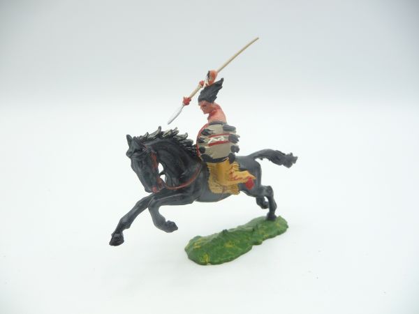 Elastolin 4 cm Indianer zu Pferd mit Lanze, Nr., 6853 - schöne frühe Figur