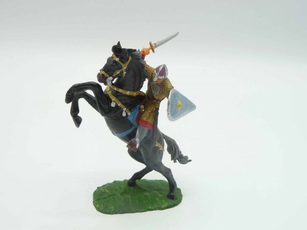 Elastolin 4 cm Norman with sword on horseback, No. 8884, gold - beautiful figure