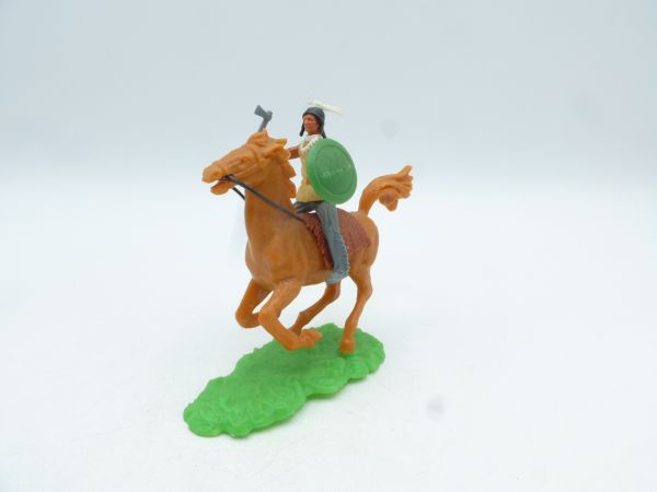 Elastolin 5,4 cm Indian riding with shield + tomahawk - great horse