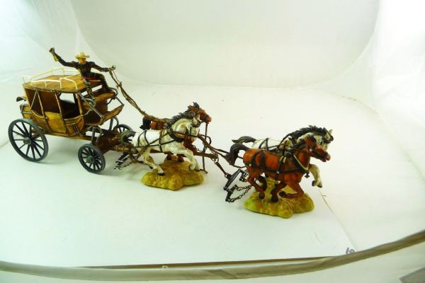 Elastolin 7 cm Stagecoach, 4-horse carriage, painting 2, incl. coachman (without whip)