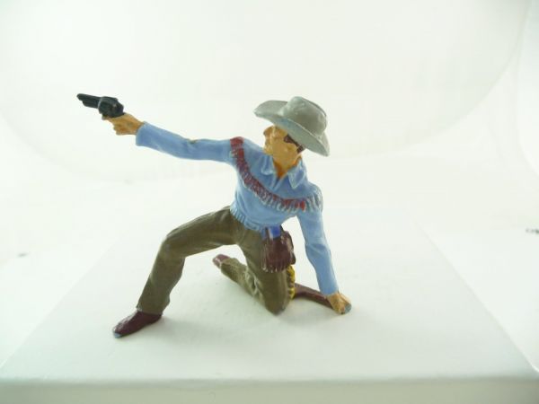 Elastolin 7 cm (beschädigt) Cowboy mit Hut mit Gewehr + Pistole, Bem. 2, J-Figur