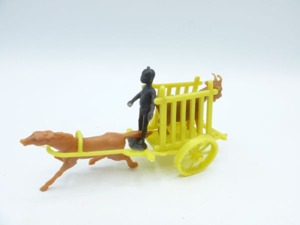 Heinerle Africa Series: Two-wheeled cart with coachman, horse + goat, in rare yellow