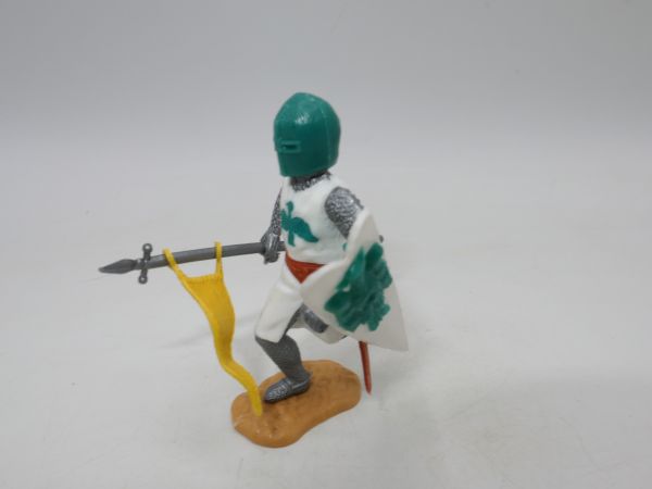 Timpo Toys Topfhelmritter laufend, weiß/grün, grüner Kopf, mit Fahne