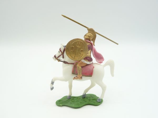 Aohna Greek soldier on horseback with cape, shield + spear