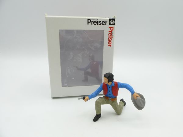Preiser 7 cm Cowboy / Trapper kneeling with pistol, No. 6971 - rare figure