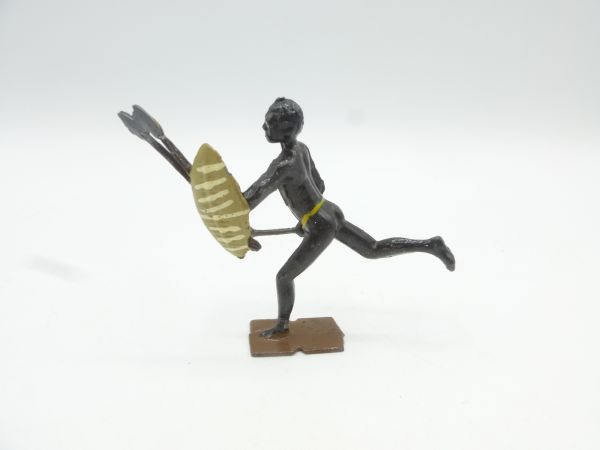 Britains Metal Zulu warrior running with shield + stick (throwing arm movable)