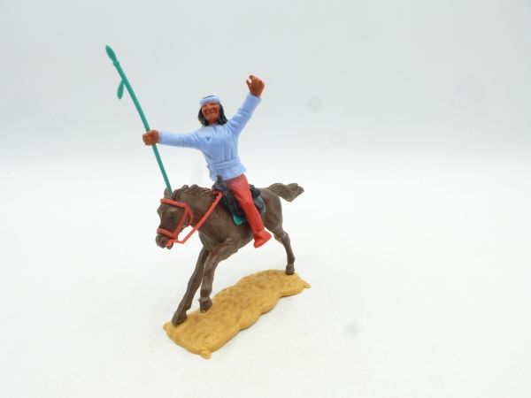 Timpo Toys Apache riding with spear, light blue, red trousers