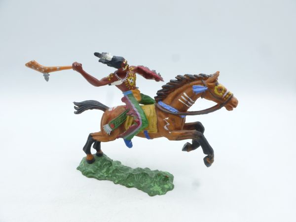 Elastolin 7 cm Indianer zu Pferd mit Keule, Nr. 6852 - tolle Kriegsbemalung