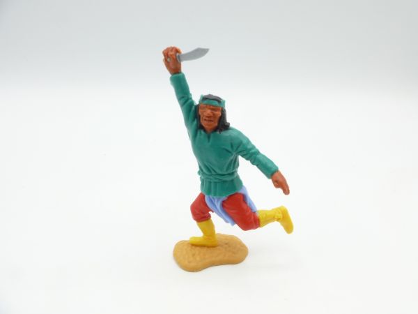 Timpo Toys Apache laufend, dunkelgrün, rote Hose, hellblauer Latz, gelbe Stiefel