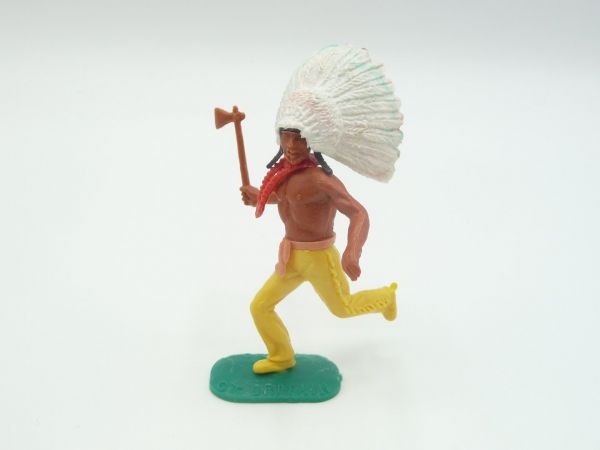 Timpo Toys Indianer 2. Version laufend mit Tomahawk + tollem Federschmuck