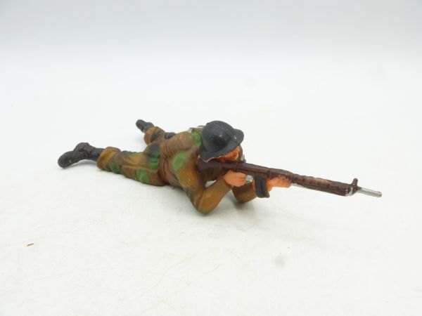 Elastolin 7 cm Schweizer Bundesheer, Soldat liegend mit SG schießend