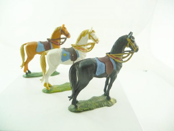 Elastolin 4 cm 3 schöne unterschiedliche Wild West Pferde