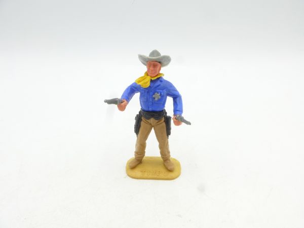 Timpo Toys Sheriff standing with 2 pistols, medium blue