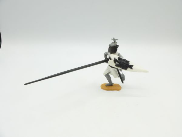 Timpo Toys Visierritter weiß/schwarz laufend mit Lanze - tolles Unterteil