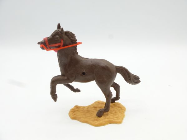 Timpo Toys Pferd aufsteigend, dunkelbraun, rote Zügel