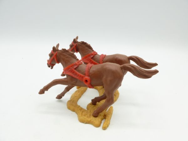 Timpo Toys Carriage horse team, dark brown with red bridle - rare