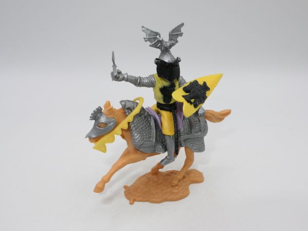 Timpo Toys Visor knight yellow, riding with armoured horse